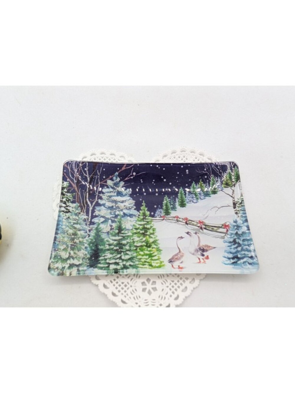 Michel Design Christmas tray dish Scene Snow Geese Whimsical for soap candy